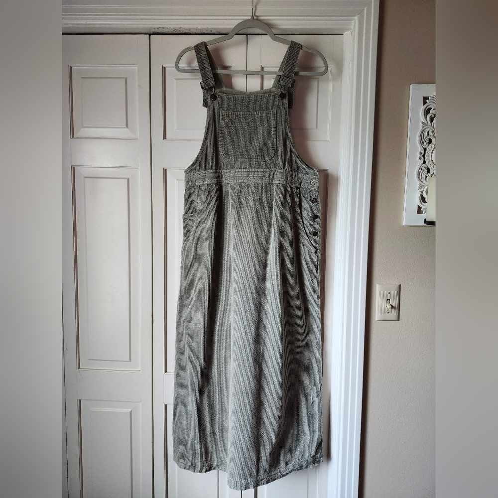 Vintage Sage Gray Corduroy Women's Overall Dress